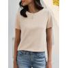 image:imageANRABESS Womens Waffle Knit Tops Short Sleeve Crewneck Shirts Curved Hem Summer Dressy Casual Blouses Spring Fashion ClothingParchment