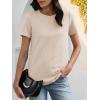 image:imageANRABESS Womens Waffle Knit Tops Short Sleeve Crewneck Shirts Curved Hem Summer Dressy Casual Blouses Spring Fashion ClothingParchment