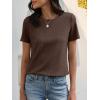 image:imageANRABESS Womens Waffle Knit Tops Short Sleeve Crewneck Shirts Curved Hem Summer Dressy Casual Blouses Spring Fashion ClothingRed Brown