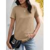 image:imageANRABESS Womens Waffle Knit Tops Short Sleeve Crewneck Shirts Curved Hem Summer Dressy Casual Blouses Spring Fashion ClothingTan