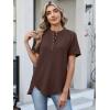 image:imageANRABESS Womens Waffle Knit Tops Summer Short Sleeve Henley Shirts Dressy Casual Blouse 2026 Spring Loose Tunics OutfitsBrown