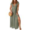 image:imageANRABESS Women Deep V Neck Long Sleeve Slit 2026 Fall Elegant Formal Wedding Guest Cocktail Evening Date Prom Maxi Long DressShort Sleeve Army Green