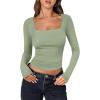 image:imageANRABESS Women Double Lined Long Sleeve Crop Tops Shirts Square Neck Tight Fitted Going Out TShirt Basic Tee Outfits 2026Pea Green