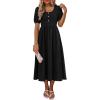 image:imageANRABESS Women Summer Casual Puff Short Sleeve Square Neck Smocked Button Up High Waist Flowy Vacation Midi Dresses amp PocketsBlack