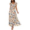 image:imageANRABESS Women V Neck Ruffle Sleeve Floral Pleated Maxi Dresses Summer Boho Belt Empire Waist Wedding Guest Party Flowy DressApricot Floral