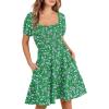 image:imageANRABESS Womens 2026 Summer Casual Dress Square Neck Puff Sleeve Boho Beach Vacation Short DressGreen Floral