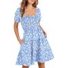 image:imageANRABESS Womens 2026 Summer Casual Dress Square Neck Puff Sleeve Boho Beach Vacation Short DressSkyblue Floral