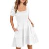 image:imageANRABESS Womens 2026 Summer Casual Dress Square Neck Puff Sleeve Boho Beach Vacation Short DressWhite