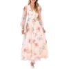 image:imageANRABESS Womens Floral Maxi Dress 2025 Fall V Neck Puff Long Sleeve Flowy Casual Wedding Guest Tea Party Tulle DressesMulticolored Rose Apricot