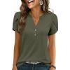image:imageANRABESS Womens Petal Short Sleeve Henley Shirts Summer 2026 V Neck Dressy Casual Blouses Spring Business Work Tunic TopsArmy Green