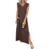 image:imageANRABESS Womens Summer Casual Maxi Dresses Sleeveless V Neck Split WrinkleFree Long Sundress Beach Vacation Travel ClothesBrown
