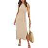image:imageANRABESS Womens Summer Maxi Dress Casual Crew Neck Tie Waist Split WrinkleFree Fit Tank Long Vacation Dresses 2026 SpringApricot