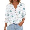 image:imageANRABESS Womens Tops 34 Sleeve Casual Henley Shirts V Neck Buttons Dressy Work Business Blouses 2026 Spring Trendy ClothesWhite With Blue Floral