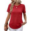 image:imageANRABESS Womens Waffle Knit Tops Short Sleeve Crewneck Shirts Curved Hem Summer Dressy Casual Blouses Spring Fashion ClothingBright Red