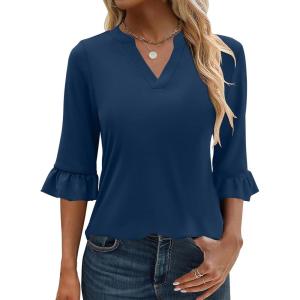 image:imageANRABESS Blouses for Women Dressy Casual 34 Sleeve V Neck Shirts Business Work Tunic Tops 2026 Fall Outfits ClothesDeep Blue