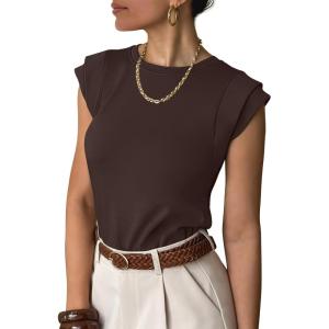 image:imageANRABESS Business Casual Tops for Womens Cap Sleeve Summer Dressy Shirts 2026 Trendy Work Office Outfits ClothingDark Coffee