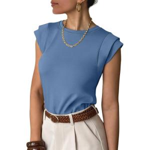 image:imageANRABESS Business Casual Tops for Womens Cap Sleeve Summer Dressy Shirts 2026 Trendy Work Office Outfits ClothingDeep Blue
