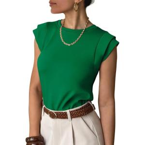 image:imageANRABESS Business Casual Tops for Womens Cap Sleeve Summer Dressy Shirts 2026 Trendy Work Office Outfits ClothingGreen