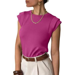image:imageANRABESS Business Casual Tops for Womens Cap Sleeve Summer Dressy Shirts 2026 Trendy Work Office Outfits ClothingHot Pink