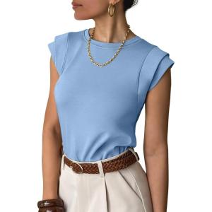 image:imageANRABESS Business Casual Tops for Womens Cap Sleeve Summer Dressy Shirts 2026 Trendy Work Office Outfits ClothingLight Blue