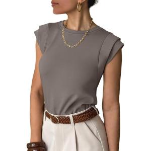 image:imageANRABESS Business Casual Tops for Womens Cap Sleeve Summer Dressy Shirts 2026 Trendy Work Office Outfits ClothingLight Brown Grey