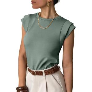 image:imageANRABESS Business Casual Tops for Womens Cap Sleeve Summer Dressy Shirts 2026 Trendy Work Office Outfits ClothingLight Green