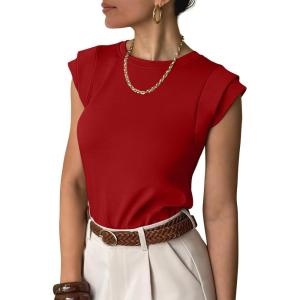 image:imageANRABESS Business Casual Tops for Womens Cap Sleeve Summer Dressy Shirts 2026 Trendy Work Office Outfits ClothingRed