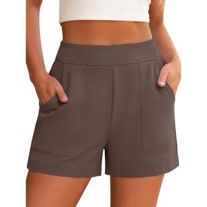 image:imageANRABESS Shorts for Women Summer Casual Elastic High Waist Lounge Comfy Dress Shorts with Pockets 2026 Beach Vacation ClothesCoffee