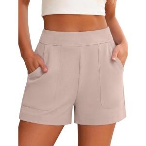 image:imageANRABESS Shorts for Women Summer Casual Elastic High Waist Lounge Comfy Dress Shorts with Pockets 2026 Beach Vacation ClothesLight Khaki