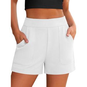 image:imageANRABESS Shorts for Women Summer Casual Elastic High Waist Lounge Comfy Dress Shorts with Pockets 2026 Beach Vacation ClothesWhite