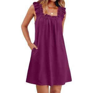 image:imageANRABESS Summer Dress for Women 2026 Casual Sleeveless Square Neck Ruffle Strap Beach Vacation Sundress with PocketsCoffee