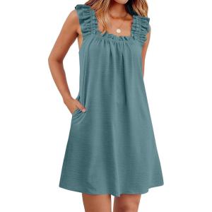 image:imageANRABESS Summer Dress for Women 2026 Casual Sleeveless Square Neck Ruffle Strap Beach Vacation Sundress with PocketsLake