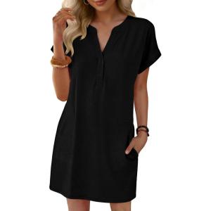 image:imageANRABESS Summer Dresses for Women Casual V Neck Short Sleeve Mini Tshirt Dress 2026 Loose Fit Beach Vacation Shift SundressBlack