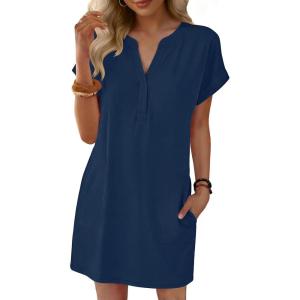 image:imageANRABESS Summer Dresses for Women Casual V Neck Short Sleeve Mini Tshirt Dress 2026 Loose Fit Beach Vacation Shift SundressBlue