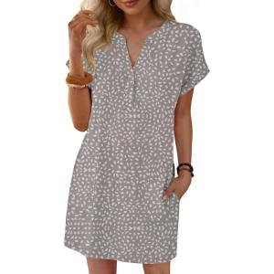 image:imageANRABESS Summer Dresses for Women Casual V Neck Short Sleeve Mini Tshirt Dress 2026 Loose Fit Beach Vacation Shift SundressPolka Dot