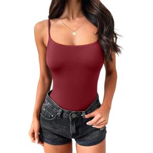 image:imageANRABESS Tank Tops for Women Square Neck Adjustable Spaghetti Strap Double Lined Camisole Tops Summer Basic Cami ShirtsDeep Red