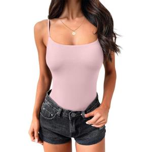image:imageANRABESS Tank Tops for Women Square Neck Adjustable Spaghetti Strap Double Lined Camisole Tops Summer Basic Cami ShirtsLight Pink