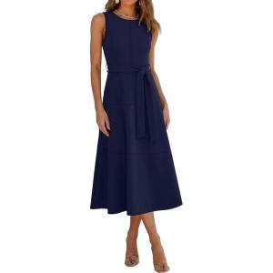 image:imageANRABESS Women Formal Midi Dress Sleeveless Elegant Business Work 2026 Summer Cocktail Party Night Out Dresses with BeltNavy Blue
