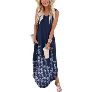 image:imageANRABESS Women Maxi Dress Summer Casual Sleeveless V Neck Sundress Coverups Beach Vacation Clothes with PocketsFloral Navy