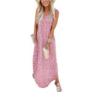 image:imageANRABESS Women Maxi Dress Summer Casual Sleeveless V Neck Sundress Coverups Beach Vacation Clothes with PocketsFloral Pink
