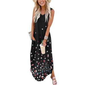 image:imageANRABESS Women Maxi Dress Summer Casual Sleeveless V Neck Sundress Coverups Beach Vacation Clothes with PocketsFloral Small Flowers