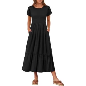 image:imageANRABESS Women Summer Casual Short Sleeve Maxi Dresses A Line Flowy T Shirt Dress 2026 Beach Vacation Sundress with PocketsBlack