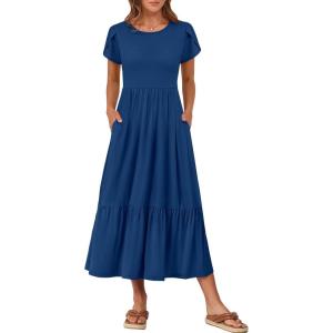 image:imageANRABESS Women Summer Casual Short Sleeve Maxi Dresses A Line Flowy T Shirt Dress 2026 Beach Vacation Sundress with PocketsBlue