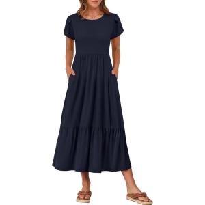 image:imageANRABESS Women Summer Casual Short Sleeve Maxi Dresses A Line Flowy T Shirt Dress 2026 Beach Vacation Sundress with PocketsNavy Blue