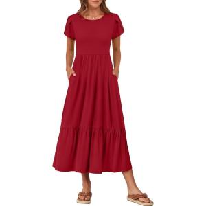 image:imageANRABESS Women Summer Casual Short Sleeve Maxi Dresses A Line Flowy T Shirt Dress 2026 Beach Vacation Sundress with PocketsRed