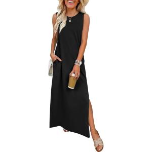 image:imageANRABESS Women Summer Casual Sleeveless Maxi Sundress Beach Tank Dresses Pockets Travel Vacation Clothes Cruise Outfits 2026Black