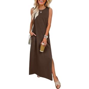 image:imageANRABESS Women Summer Casual Sleeveless Maxi Sundress Beach Tank Dresses Pockets Travel Vacation Clothes Cruise Outfits 2026Dark Brown