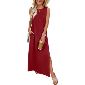 image:imageANRABESS Women Summer Casual Sleeveless Maxi Sundress Beach Tank Dresses Pockets Travel Vacation Clothes Cruise Outfits 2026Dark Red