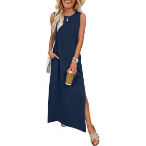 image:imageANRABESS Women Summer Casual Sleeveless Maxi Sundress Beach Tank Dresses Pockets Travel Vacation Clothes Cruise Outfits 2026Navy Blue