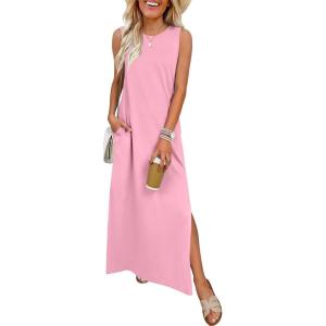 image:imageANRABESS Women Summer Casual Sleeveless Maxi Sundress Beach Tank Dresses Pockets Travel Vacation Clothes Cruise Outfits 2026Pink